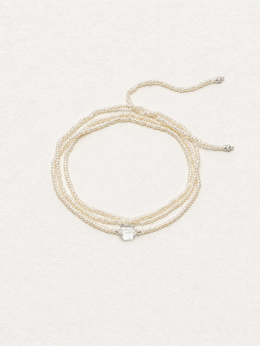 LUMERUNE Muse Pearl Necklace With Clear Quartz — delicate pearl layers and clear quartz