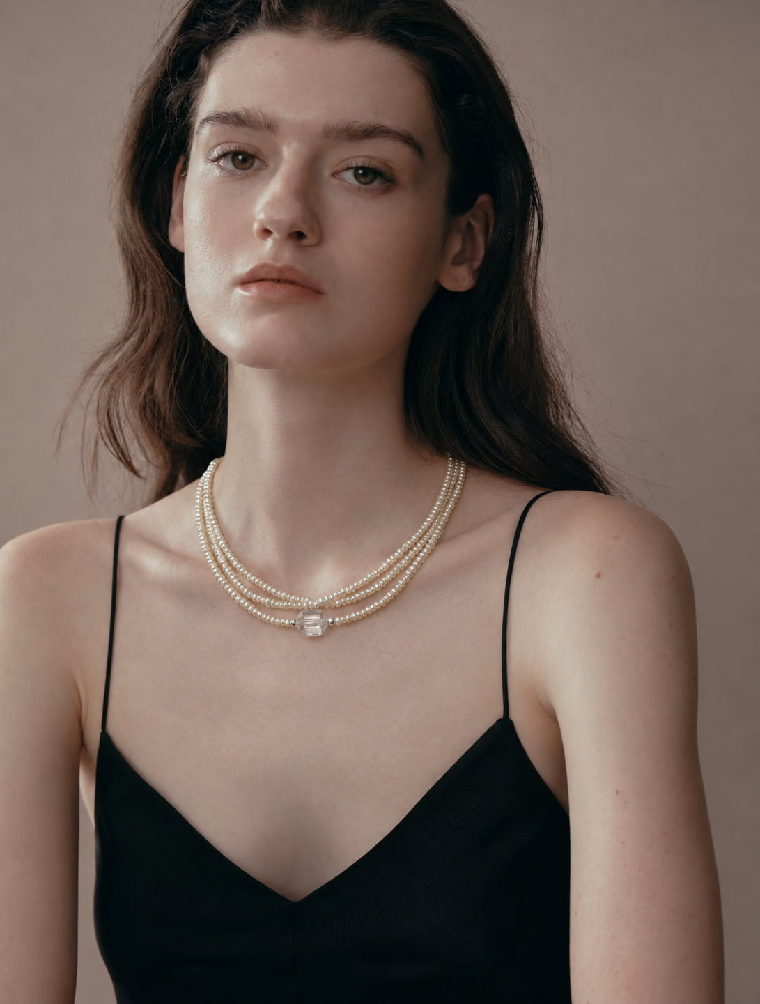 LUMERUNE Muse Pearl Necklace With Clear Quartz — delicate pearl layers and clear quartz