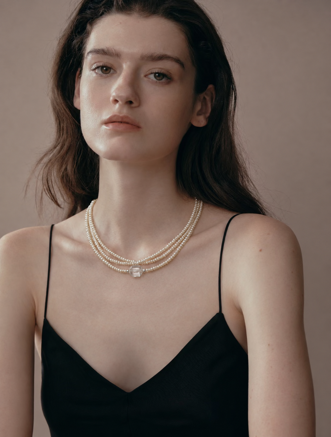 LUMERUNE Muse Pearl Necklace With Clear Quartz — delicate pearl layers and clear quartz