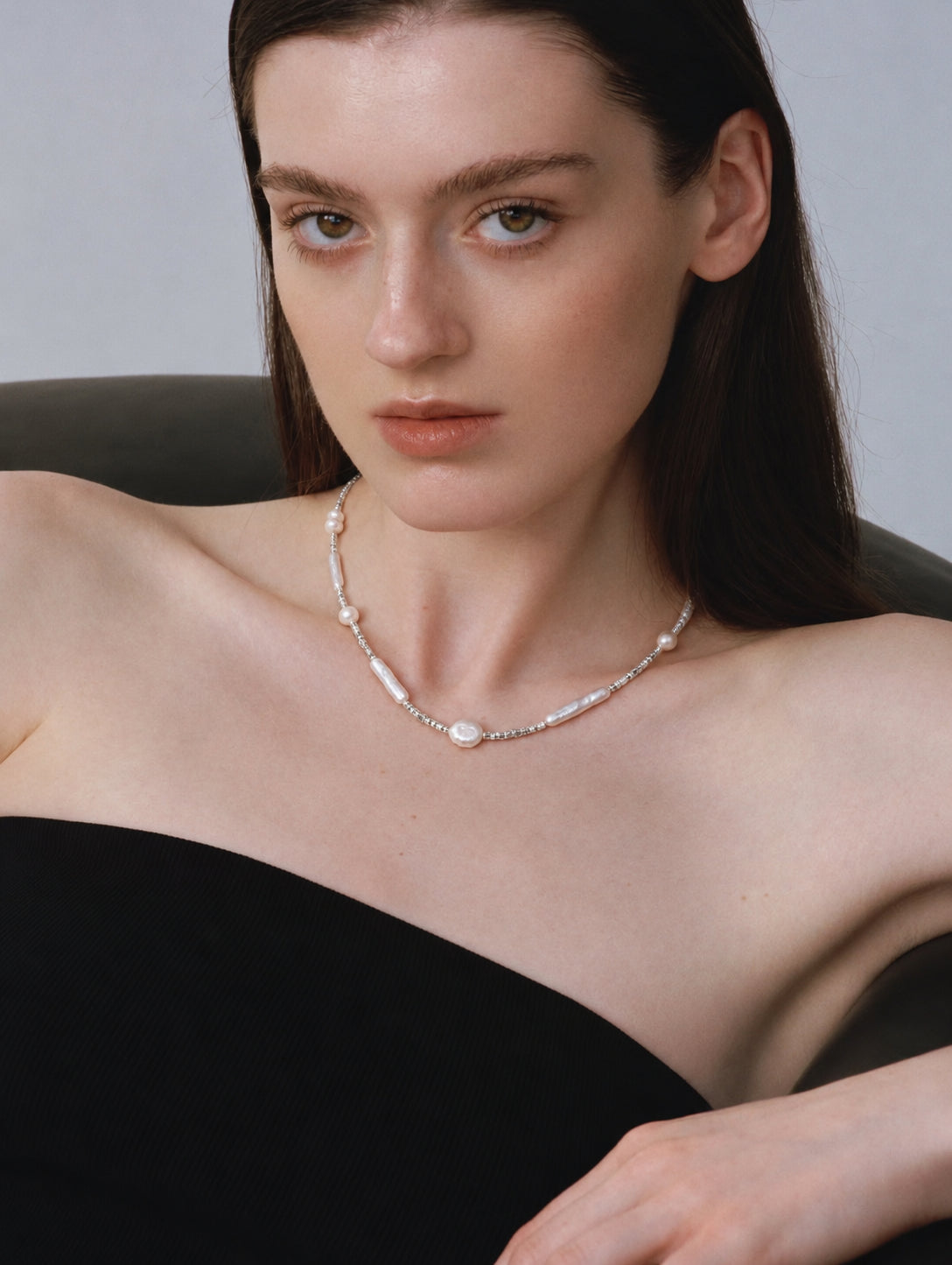 LUMERUNE Muse Mixed Pearl Necklace — mixed pearls and silver details