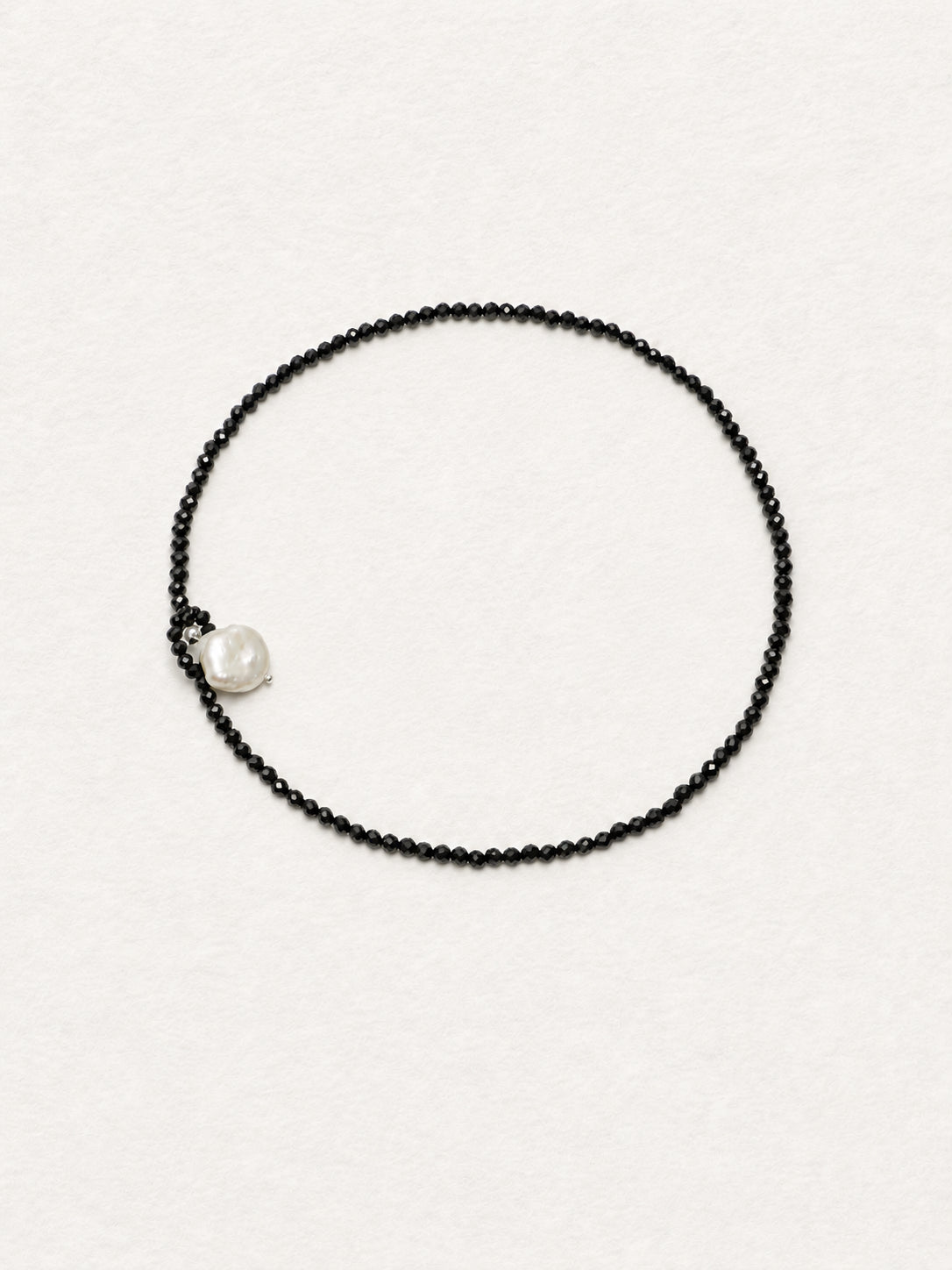 LUMERUNE Nightfall Ribbon Black Tourmaline Necklace With Pearl — black tourmaline beads with a single pearl