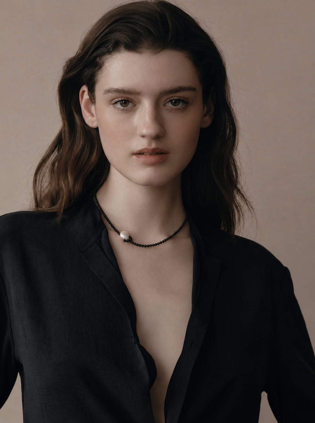LUMERUNE Nightfall Ribbon Black Tourmaline Necklace With Pearl — black tourmaline beads with a single pearl