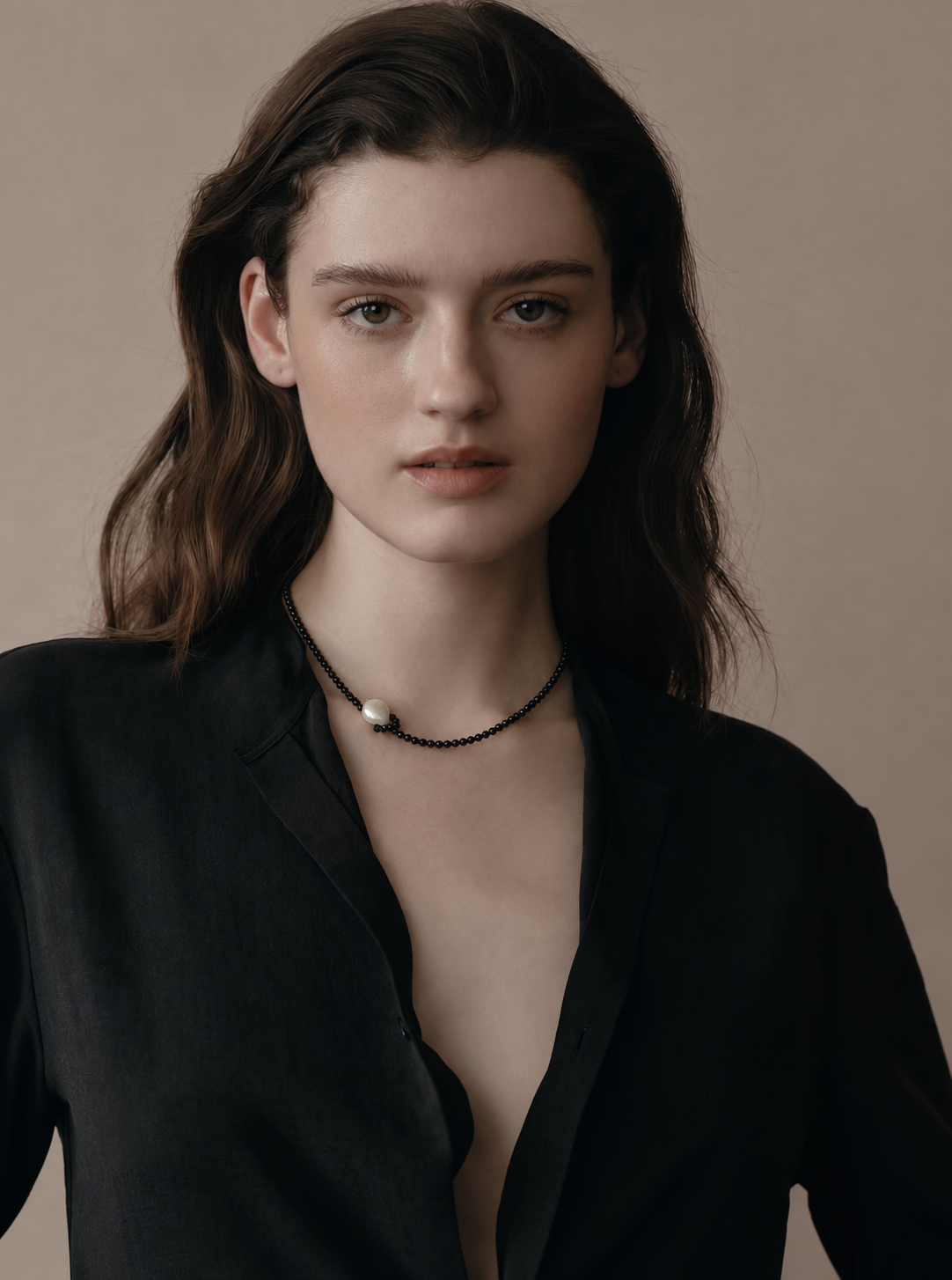 LUMERUNE Nightfall Ribbon Black Tourmaline Necklace With Pearl — black tourmaline beads with a single pearl