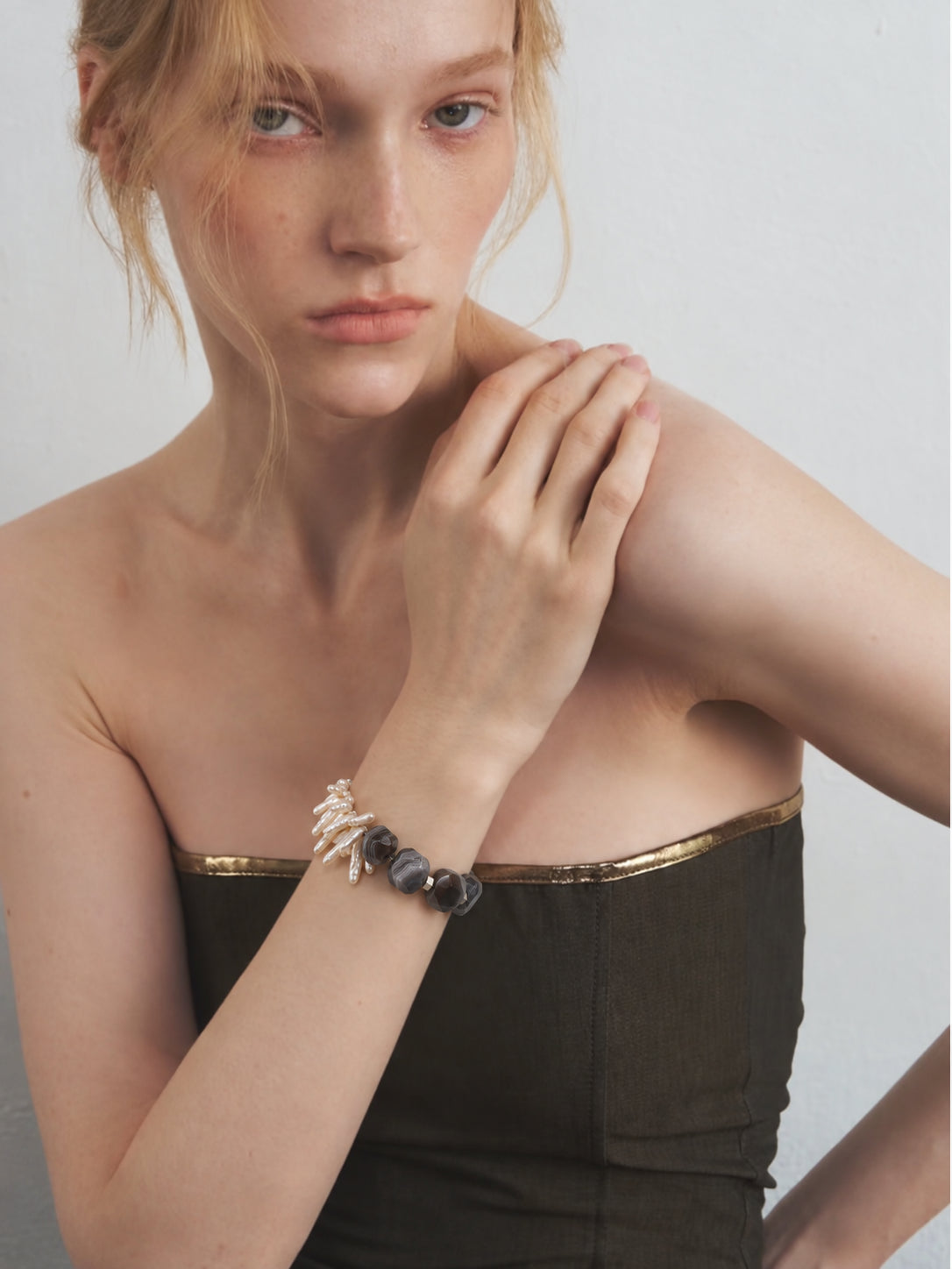 LUMERUNE Mineral Drift Persian Agate and Stick Pearl Bracelet — Persian agate and organic stick pearls