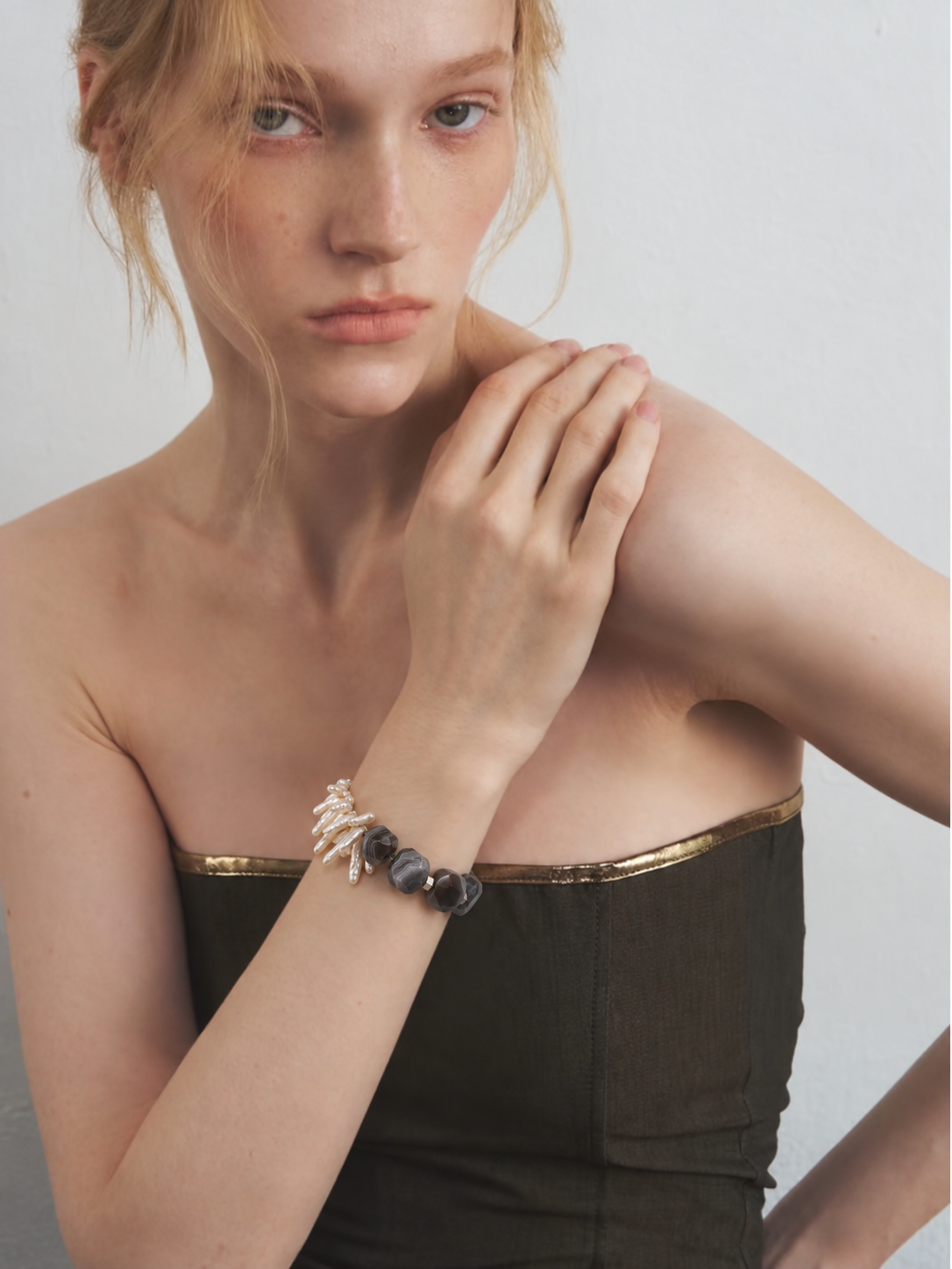 LUMERUNE Mineral Drift Persian Agate and Stick Pearl Bracelet — Persian agate and organic stick pearls