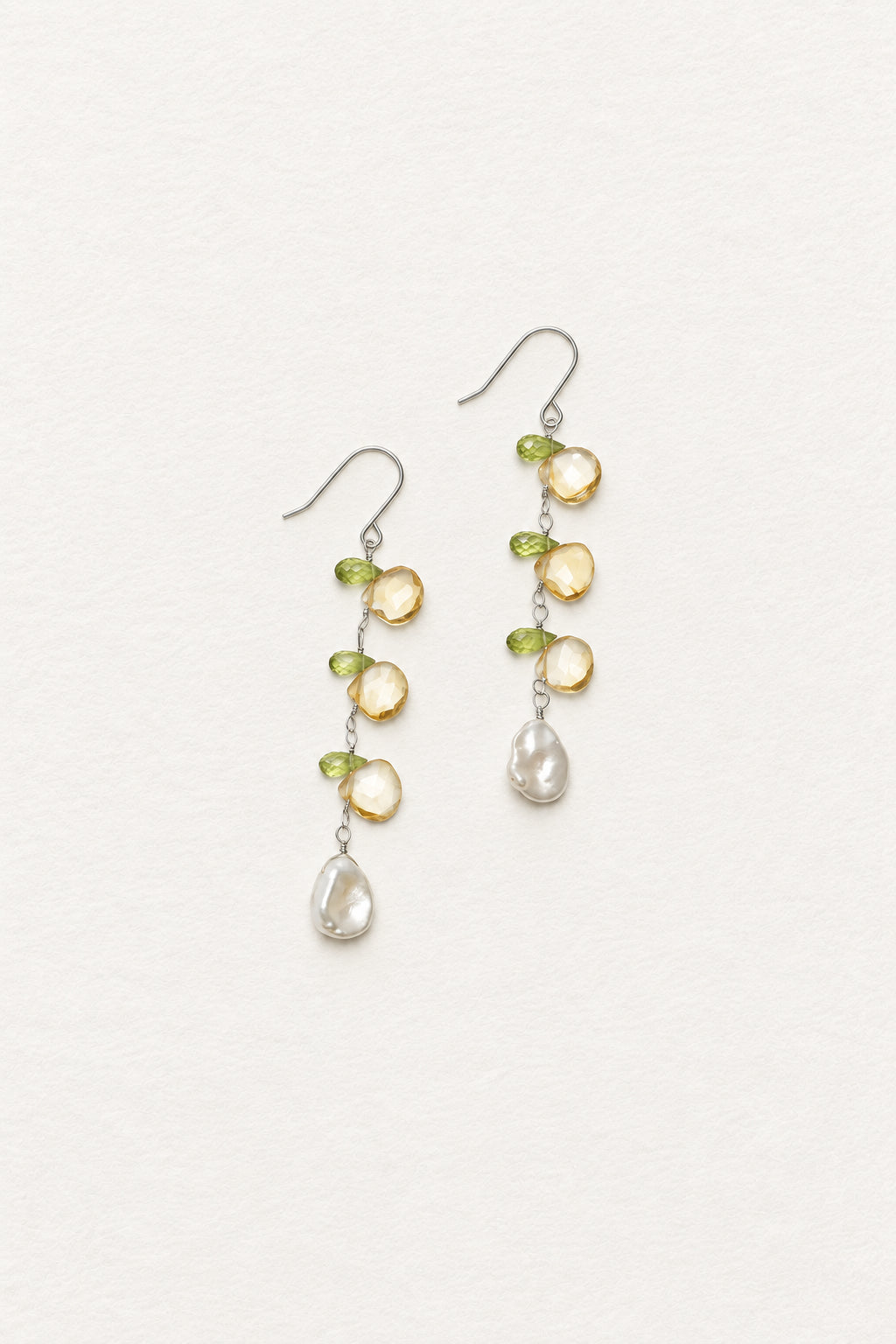 LUMERUNE Garden Citrine Drops Earrings With Peridot and Pearl — citrine, peridot and baroque pearls