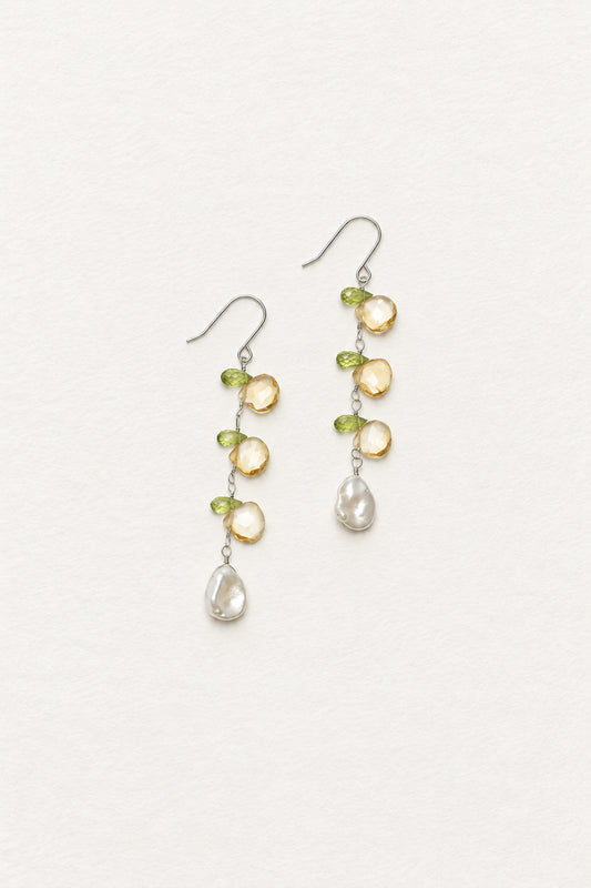 LUMERUNE Garden Citrine Drops Earrings With Peridot and Pearl — citrine, peridot and baroque pearls