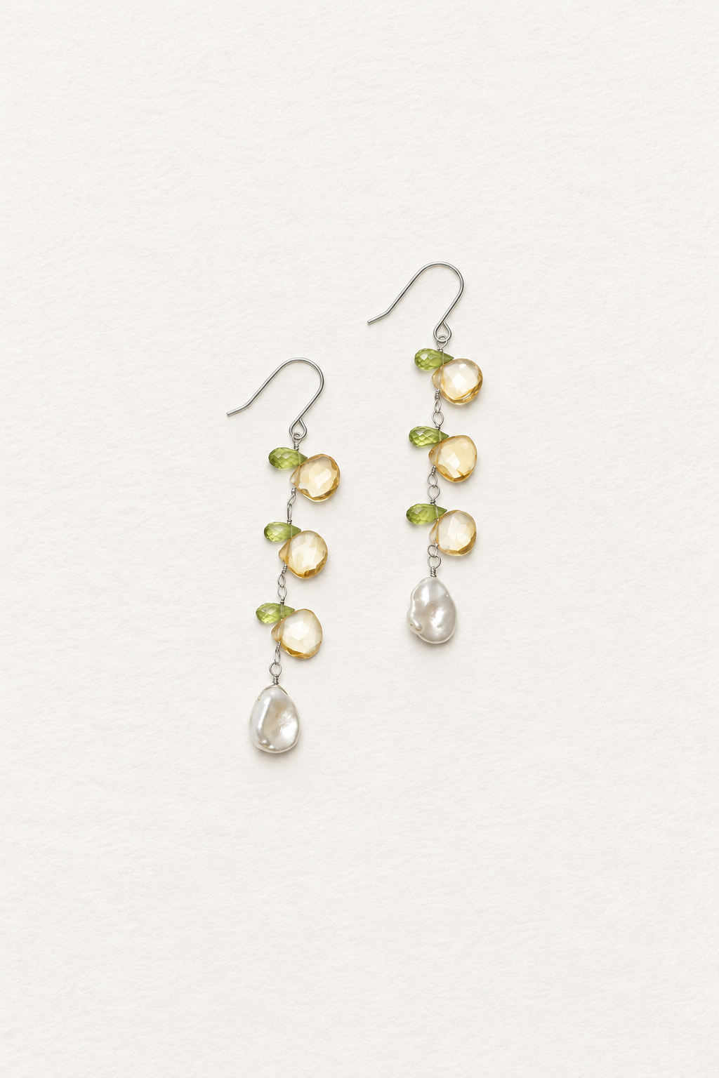 LUMERUNE Garden Citrine Drops Earrings With Peridot and Pearl — citrine, peridot and baroque pearls