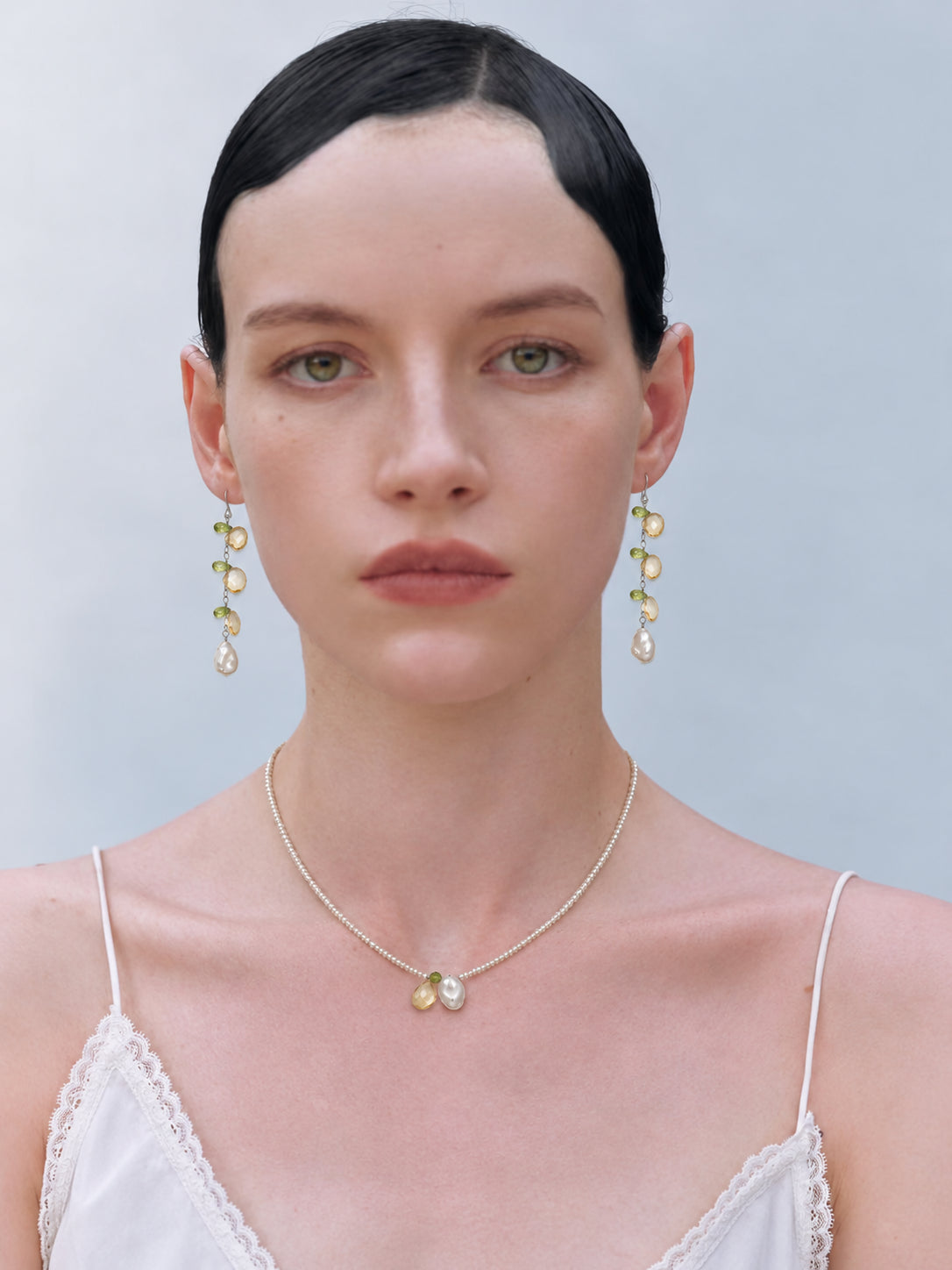 LUMERUNE Garden Citrine Drops Earrings With Peridot and Pearl — citrine, peridot and baroque pearls