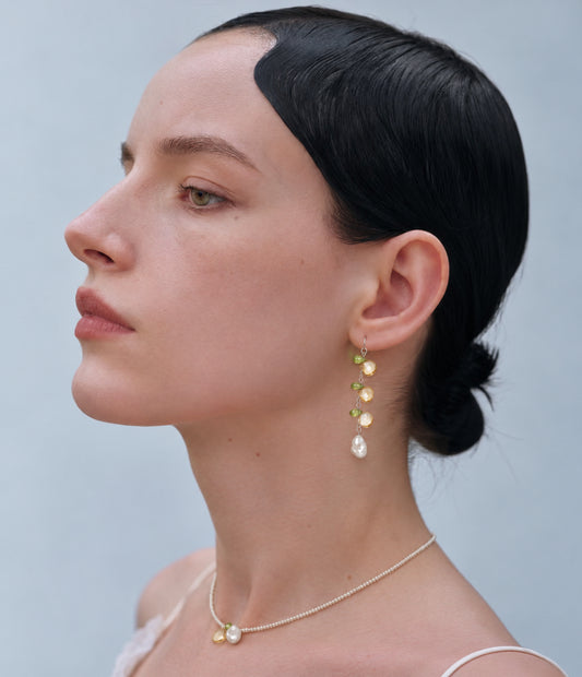 LUMERUNE Garden Citrine Drops Earrings With Peridot and Pearl — citrine, peridot and baroque pearls