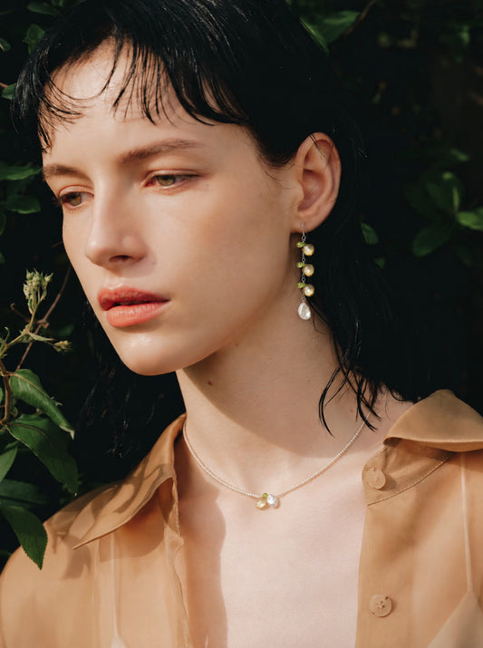 LUMERUNE Garden Pearl Necklace With Citrine and Peridot — delicate pearls with citrine and peridot accents