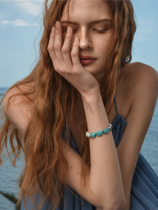 LUMERUNE Terra Amazonite Bracelet With Pearl — soft amazonite and luminous pearls