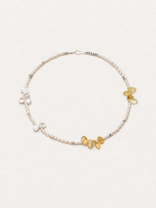 LUMERUNE Bloom Pearl Necklace With Citrine — delicate pearls with warm citrine accents