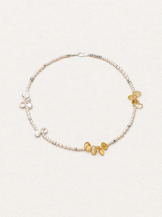 LUMERUNE Bloom Pearl Necklace With Citrine — delicate pearls with warm citrine accents