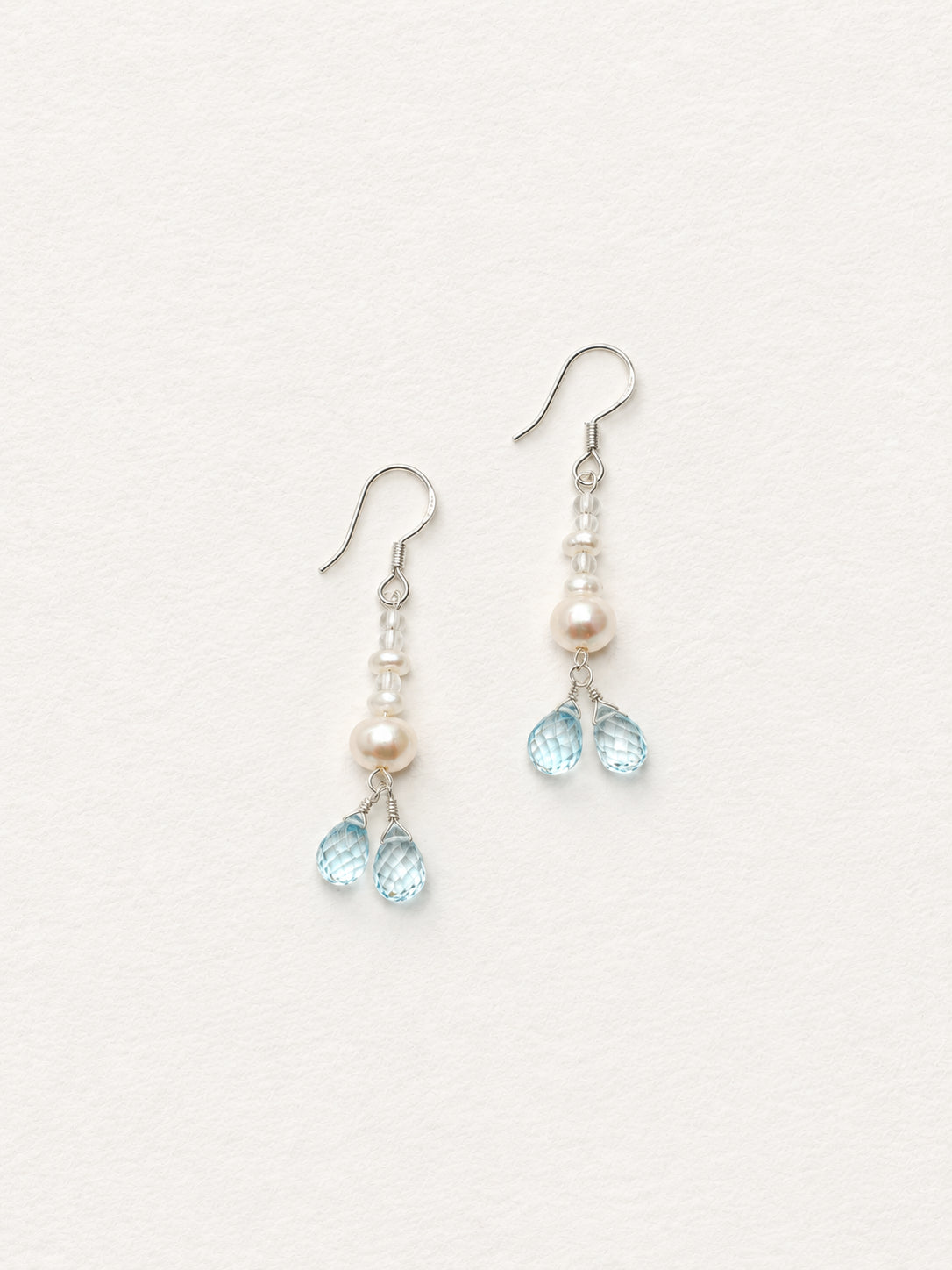 LUMERUNE Muse Pearl Drop Earrings With Blue Topaz — blue topaz drops beside pearls