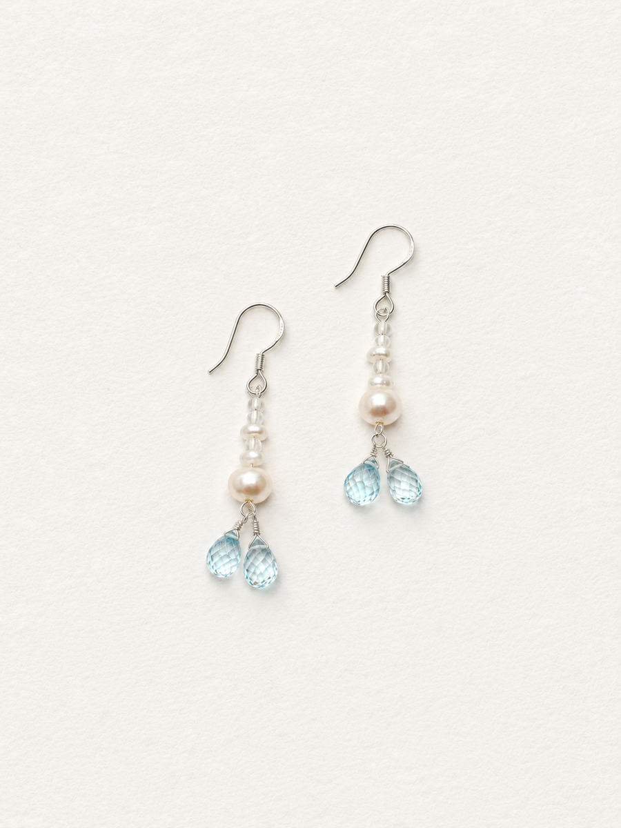 Muse Pearl Drop Earrings With Blue Topaz