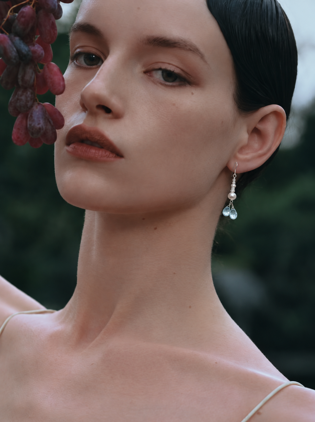 LUMERUNE Muse Pearl Drop Earrings With Blue Topaz — blue topaz drops beside pearls