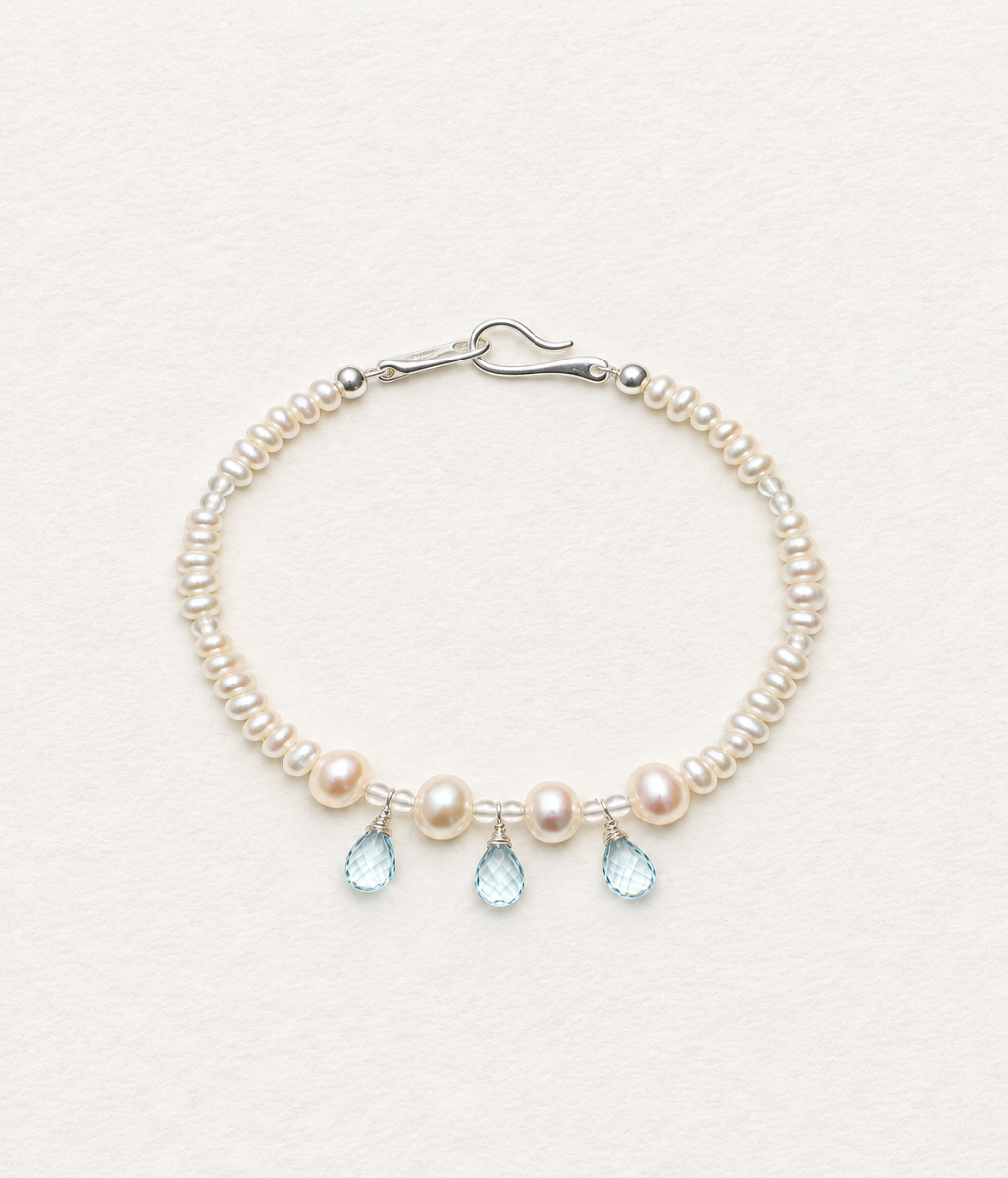 LUMERUNE Muse Pearl Bracelet With Blue Topaz — pearls with delicate blue topaz accents