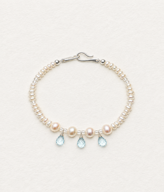LUMERUNE Muse Pearl Bracelet With Blue Topaz — pearls with delicate blue topaz accents