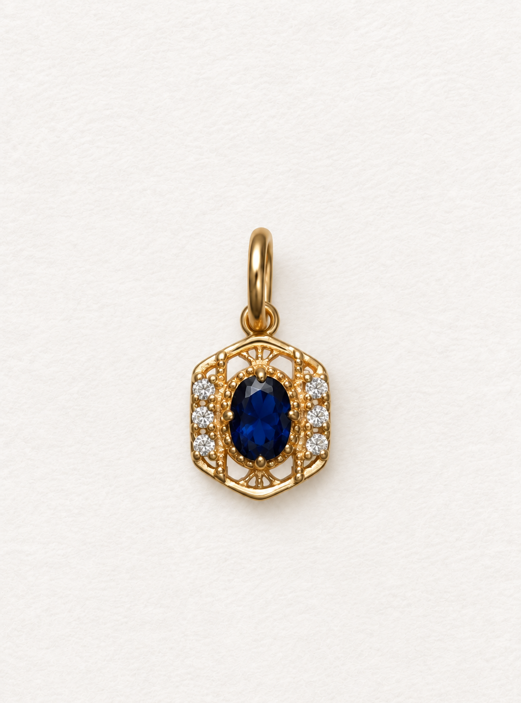 LUMERUNE Nocturne Crest Blue Sapphire Pendant — deep blue sapphire in vintage gold filigree