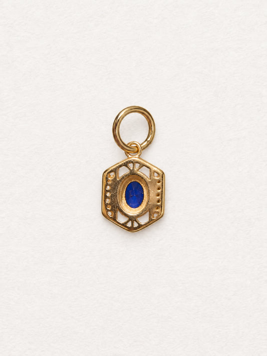 LUMERUNE Nocturne Crest Blue Sapphire Pendant — deep blue sapphire in vintage gold filigree