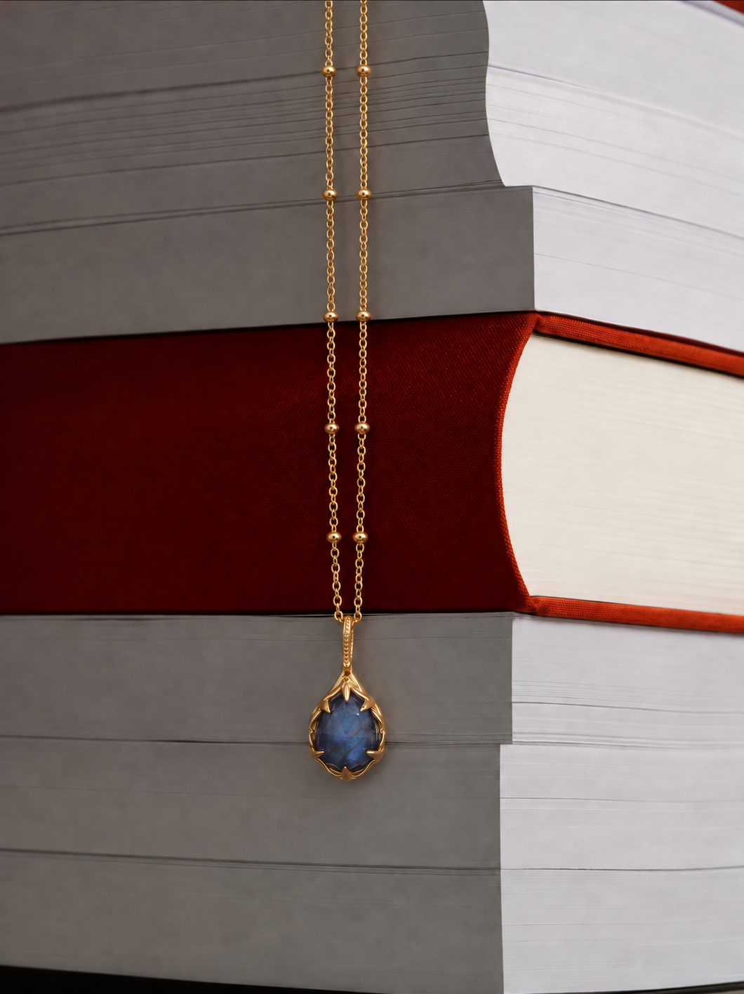 LUMERUNE Moonveil Lapis Lazuli Lotus Pendant With Labradorite Reversible — reversible lapis lazuli and labradorite pendant