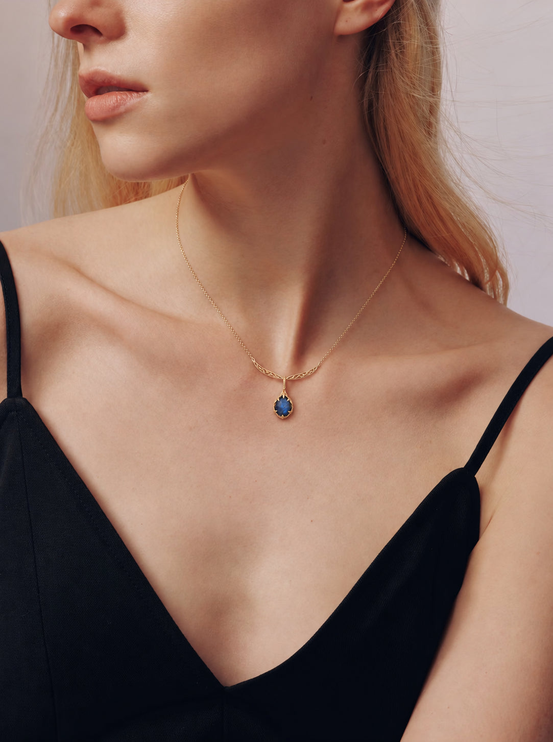 LUMERUNE Moonveil Lapis Lazuli Lotus Pendant With Labradorite Reversible — reversible lapis lazuli and labradorite pendant