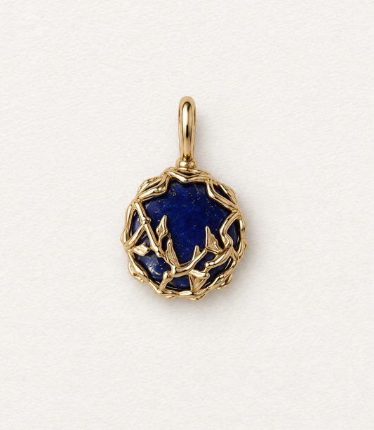 LUMERUNE Moonveil reversible lapis lazuli and labradorite pendant in a gold toned setting