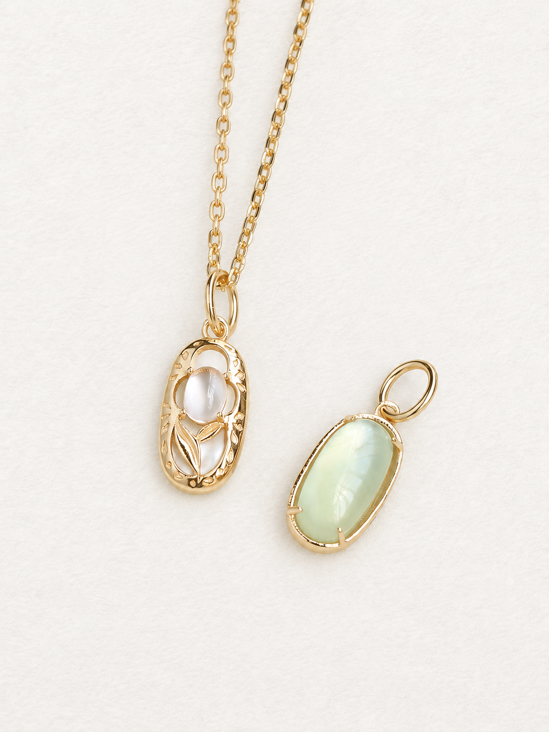 Tulip – Pendentif réversible en préhnite et quartz rose