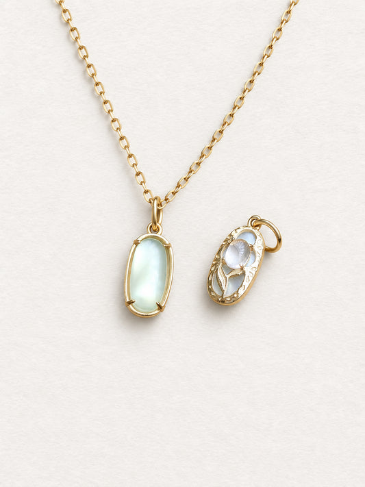 Tulip Prehnite Pendant With Rose Quartz Reversible