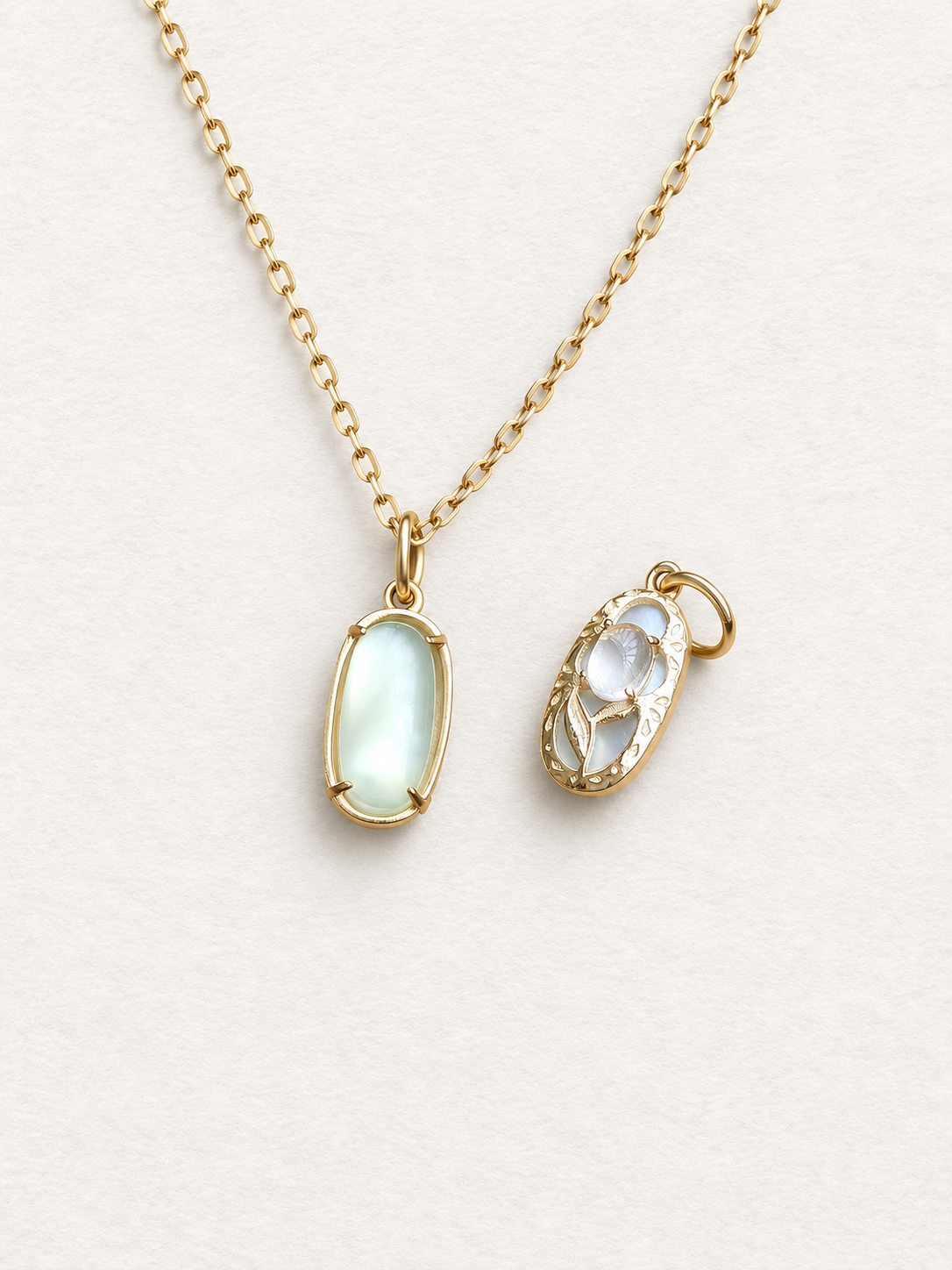 Tulip – Pendentif réversible en préhnite et quartz rose
