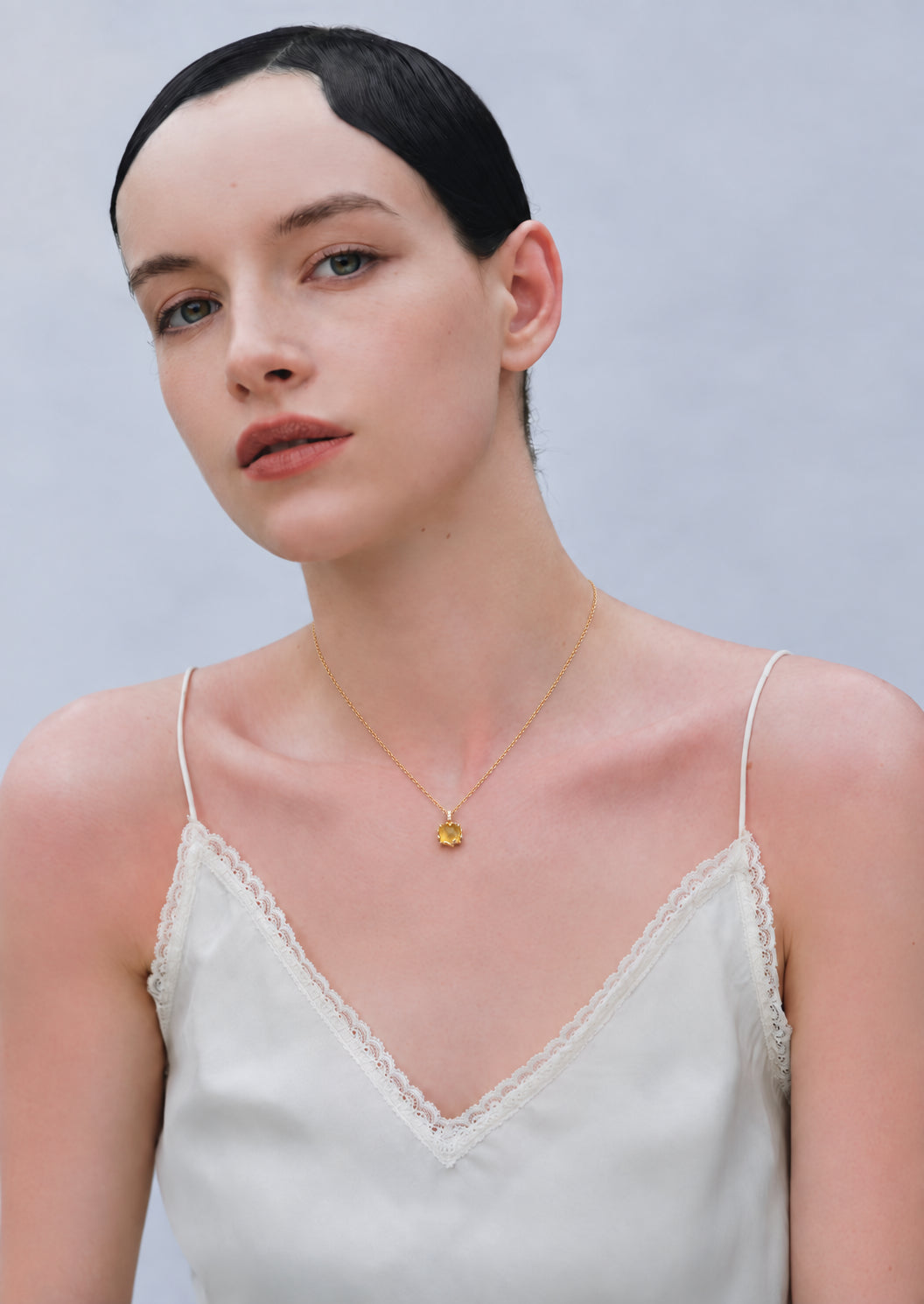 LUMERUNE Golden Leaf Citrine Pendant — citrine with leaf details and white zircon accents
