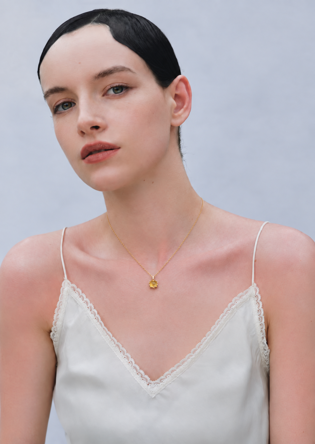 LUMERUNE Golden Leaf Citrine Pendant — citrine with leaf details and white zircon accents