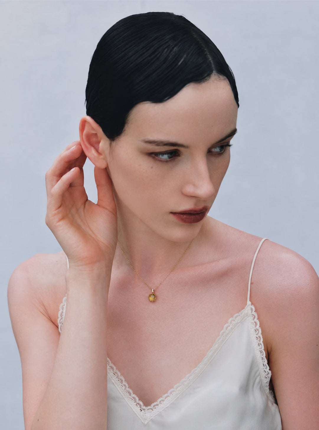 LUMERUNE Golden Leaf Citrine Pendant — citrine with leaf details and white zircon accents
