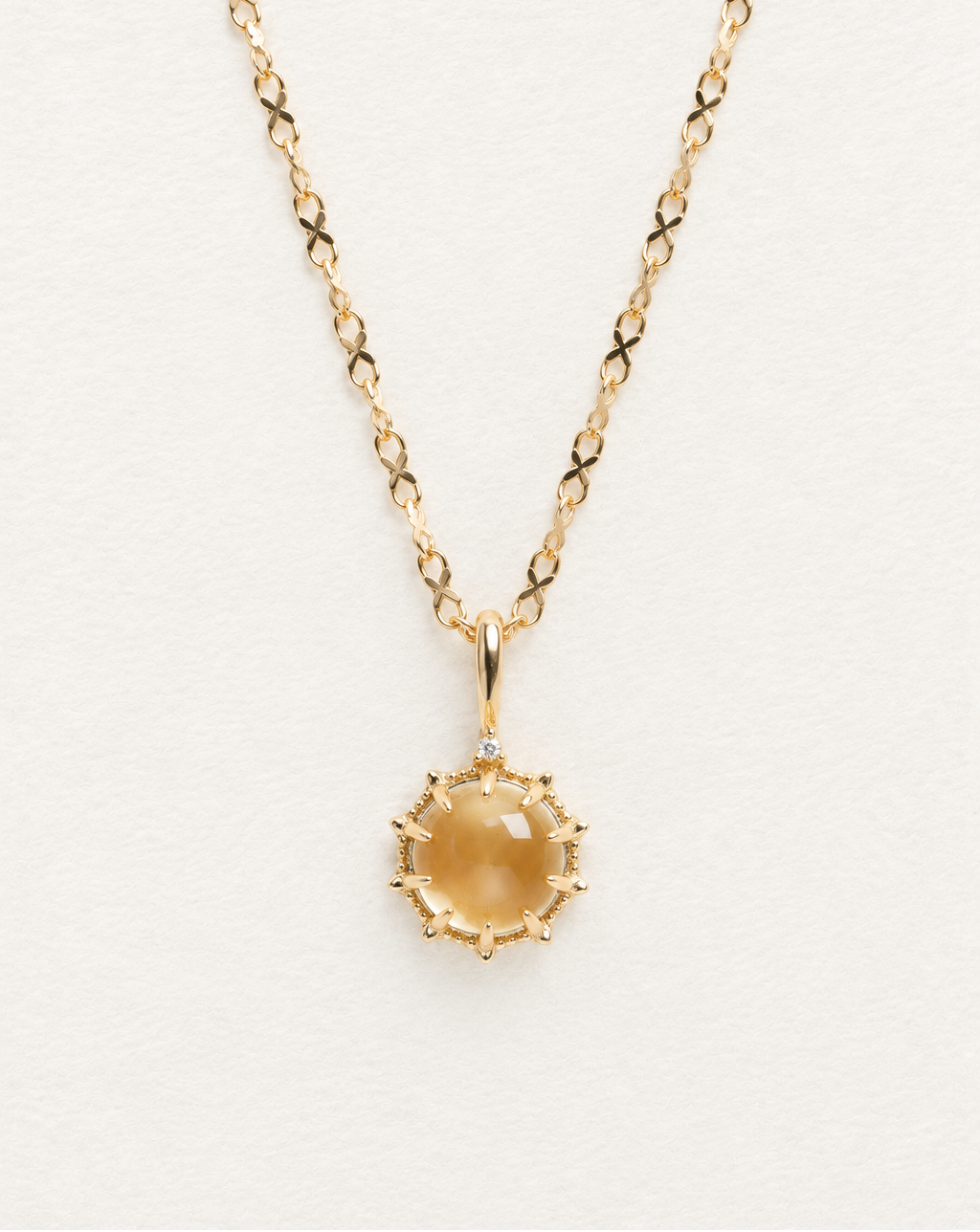 LUMERUNE Golden Sunflower Citrine Pendant — round citrine framed by sunflower petals