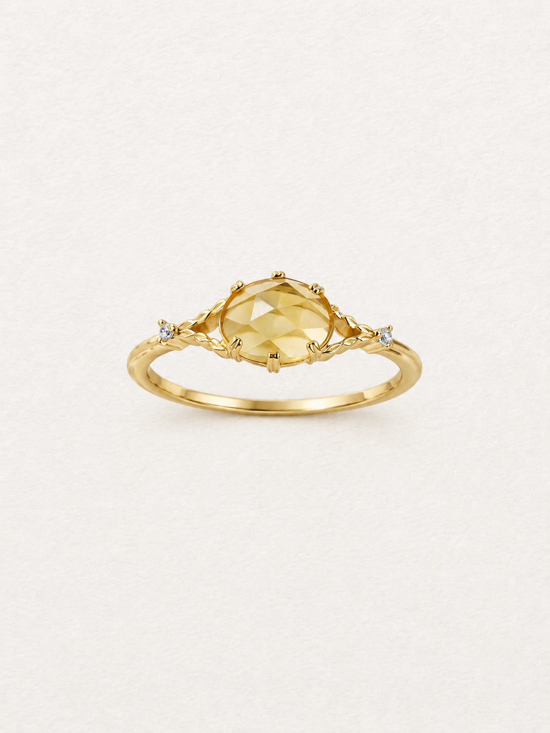 LUMERUNE Golden Leaf Citrine Ring — citrine with leaf and vine details and white zircons