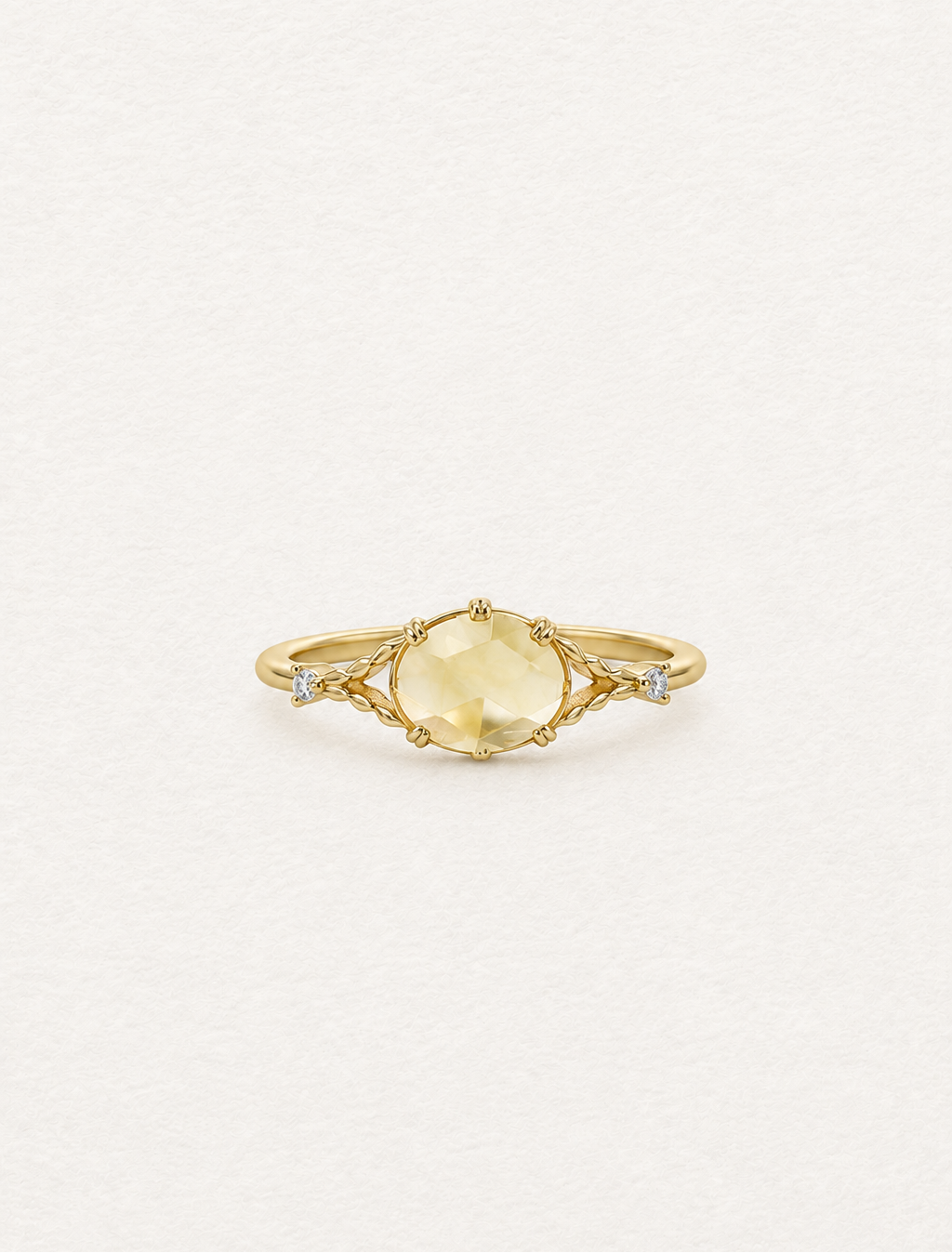 LUMERUNE Golden Leaf Citrine Ring — citrine with leaf and vine details and white zircons