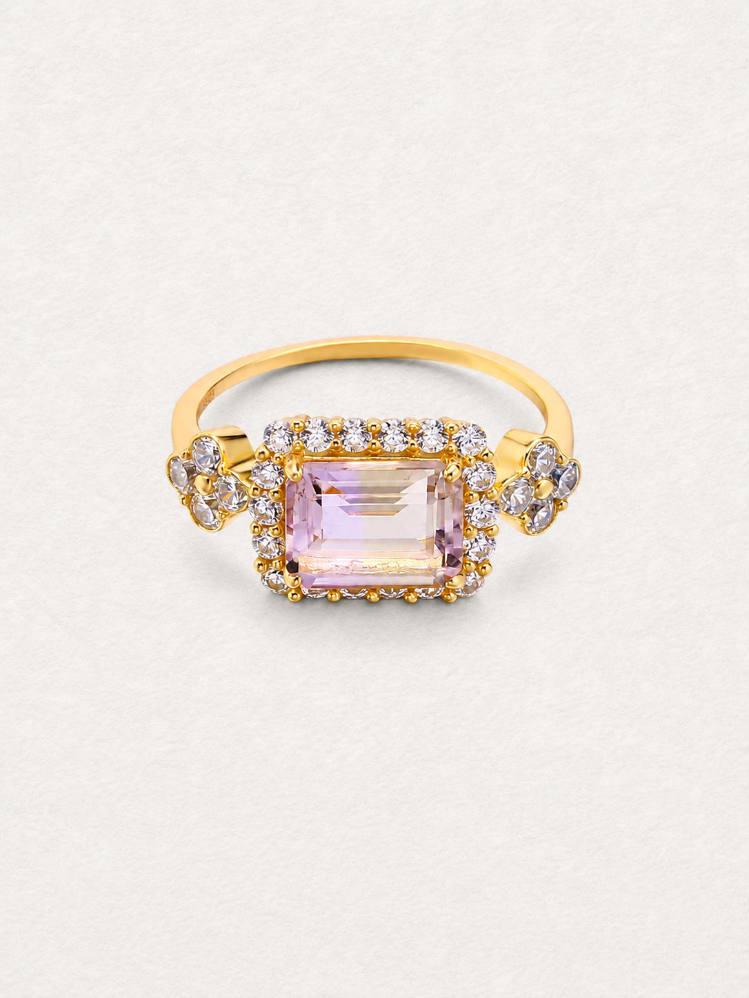 LUMERUNE Sakura Ametrine Ring With White Zircon — rectangular ametrine with a halo of white zircons