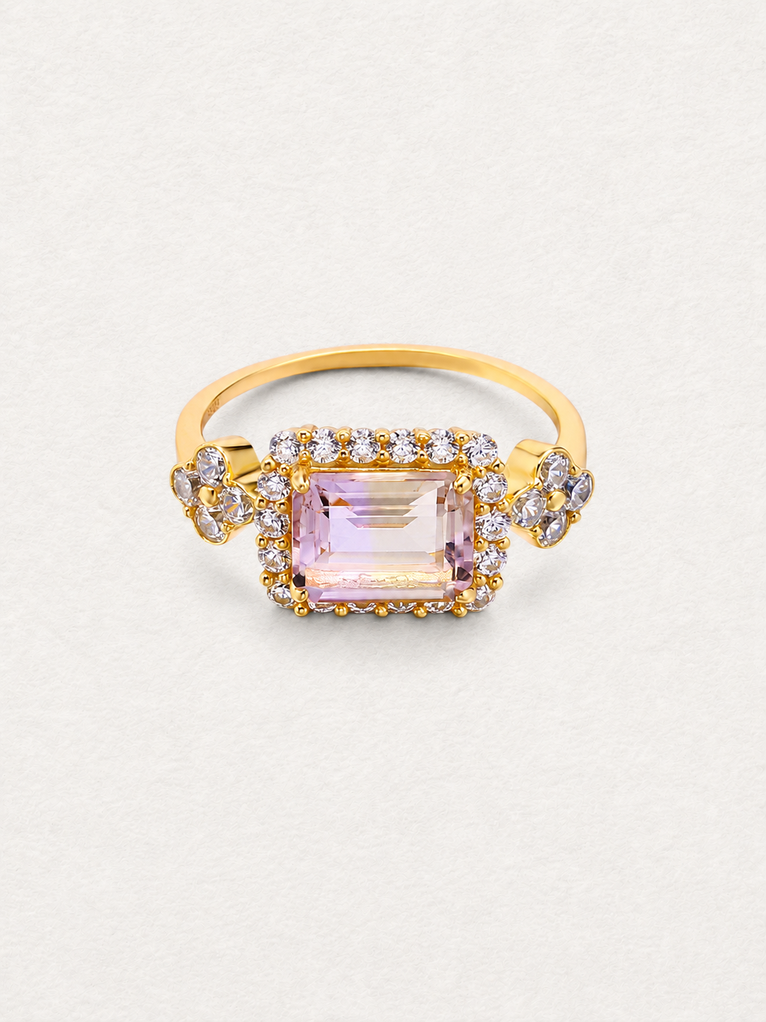 LUMERUNE Sakura Ametrine Ring With White Zircon — rectangular ametrine with a halo of white zircons