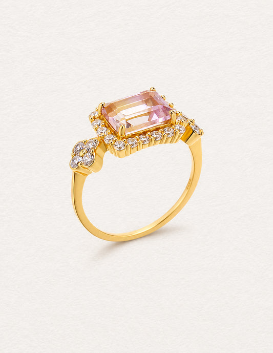 LUMERUNE Sakura Ametrine Ring With White Zircon — rectangular ametrine with a halo of white zircons
