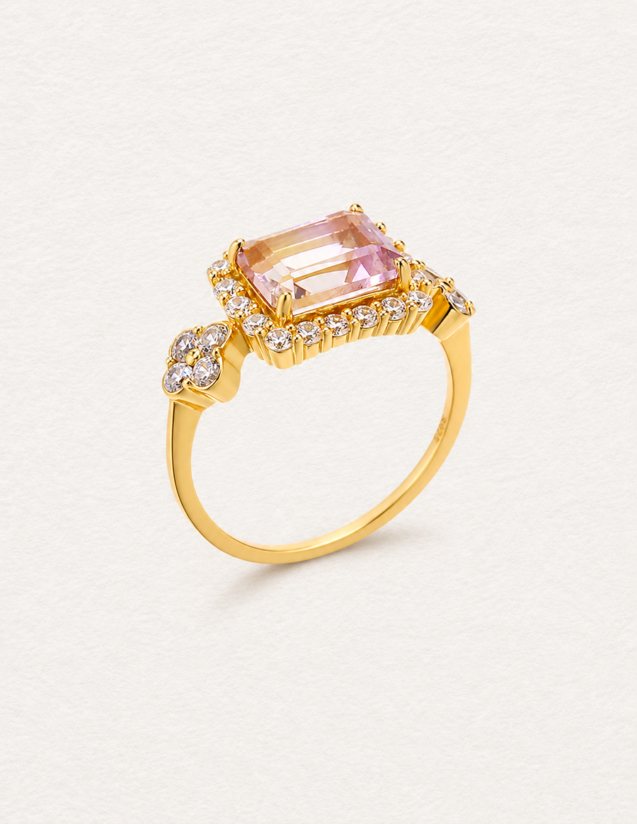LUMERUNE Sakura Ametrine Ring With White Zircon — rectangular ametrine with a halo of white zircons