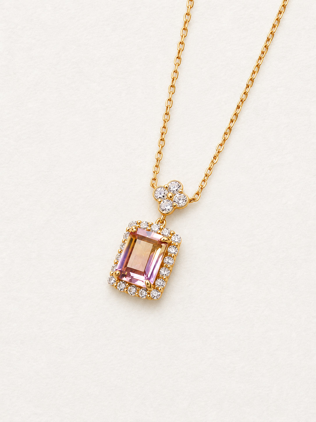LUMERUNE Sakura Ametrine Necklace — rectangular ametrine, white zircons and a sakura detail