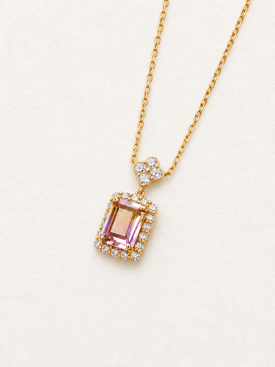 LUMERUNE Sakura Ametrine Necklace — rectangular ametrine, white zircons and a sakura detail
