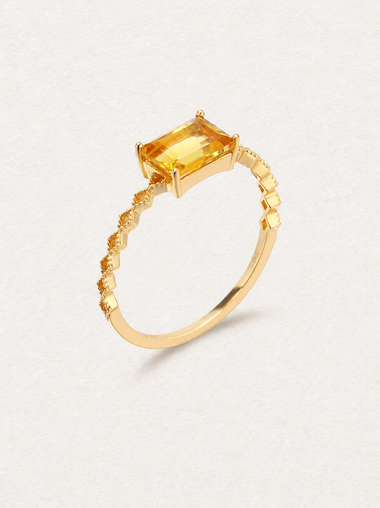 LUMERUNE Golden Citrine Ring Princess-Cut — princess cut citrine on a slender gold toned band