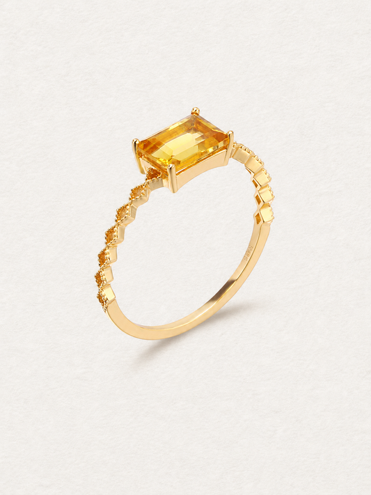 LUMERUNE Golden Citrine Ring Princess-Cut — princess cut citrine on a slender gold toned band