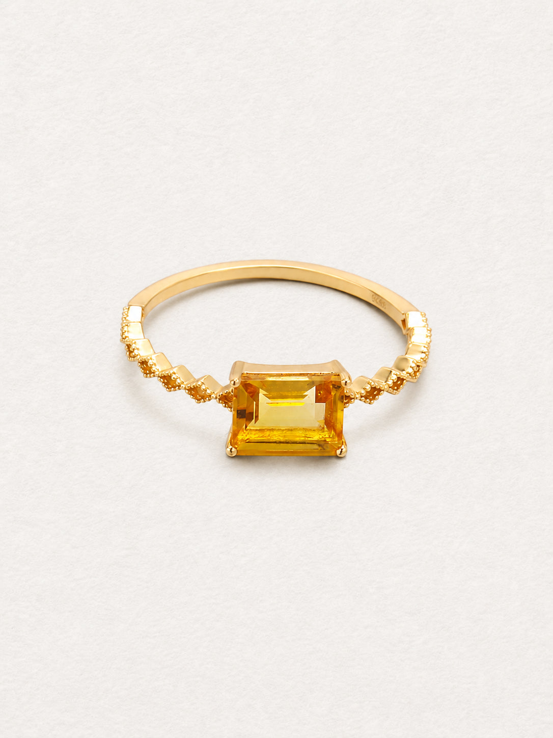 LUMERUNE Golden Citrine Ring Princess-Cut — princess cut citrine on a slender gold toned band