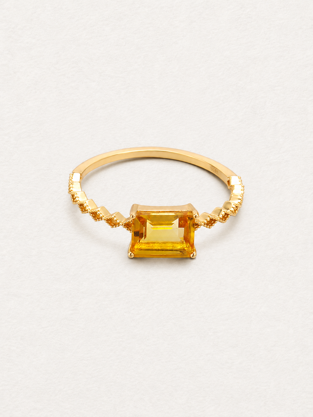 LUMERUNE Golden Citrine Ring Princess-Cut — princess cut citrine on a slender gold toned band
