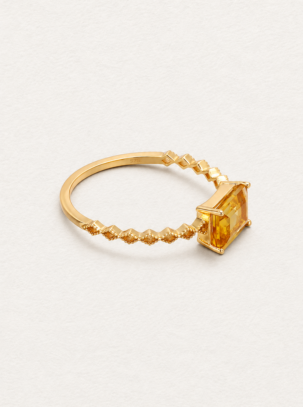 LUMERUNE Golden Citrine Ring Princess-Cut — princess cut citrine on a slender gold toned band