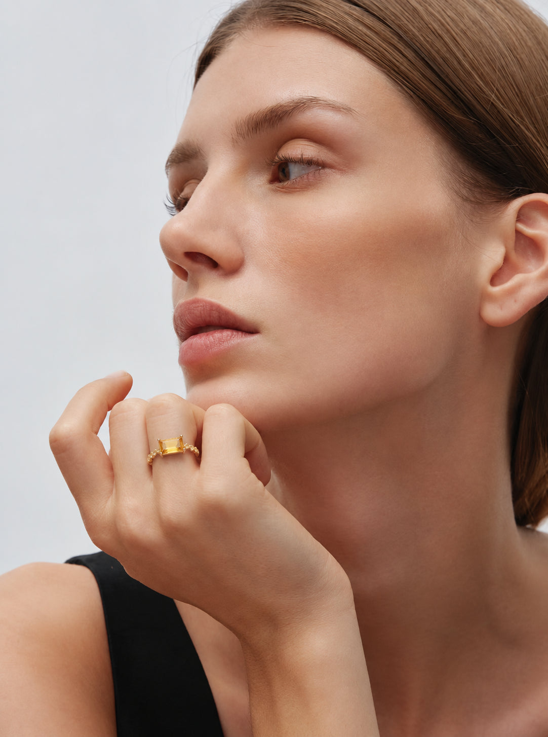 LUMERUNE Golden Citrine Ring Princess-Cut — princess cut citrine on a slender gold toned band