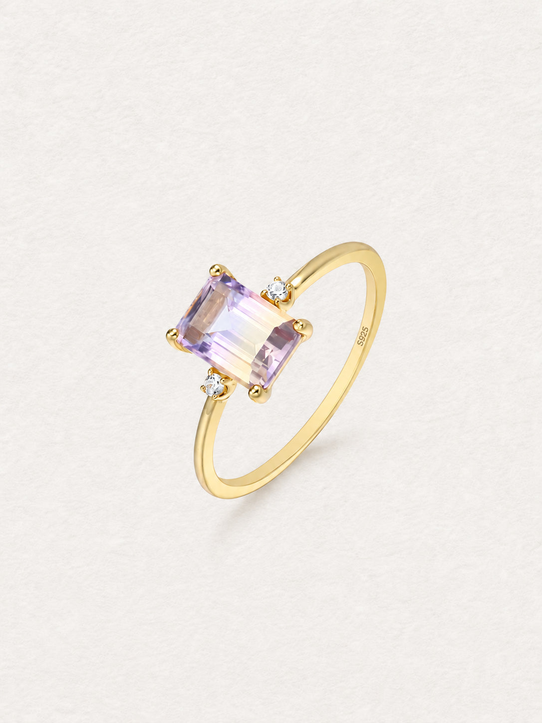 LUMERUNE Octagonal Ametrine Ring — octagonal ametrine with white zircon accents